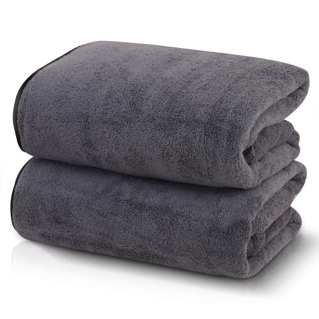 TENSTARS Luxury Silk Hemming Towel Set - Light Thin Quick Drying - 2 Bath Towels 2 Hand Towels 2 Washcloths - Ultra Soft Microfiber, for Bath Fitness, Sports, Yoga, Travel (Dark Grey 6 Pieces)