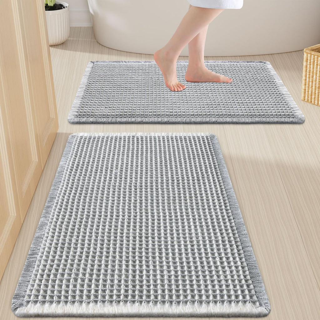 Smiry Waffle Bathroom Rugs Sets 2 Piece (30x20+24x16, Brown)