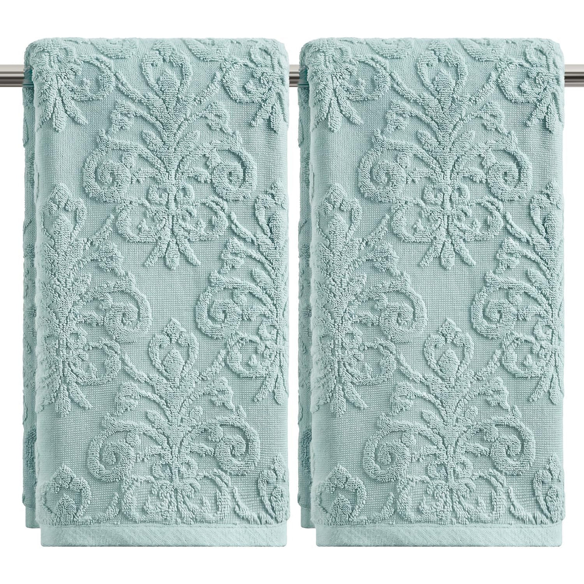 Artoid Mode 2 Pcs Olive Green 3D Vintage Floral Hand Towels for Bathroom, 100% Cotton Soft Absorbent Bathroom Decor Towels, 13.7 x 29.5 Inch