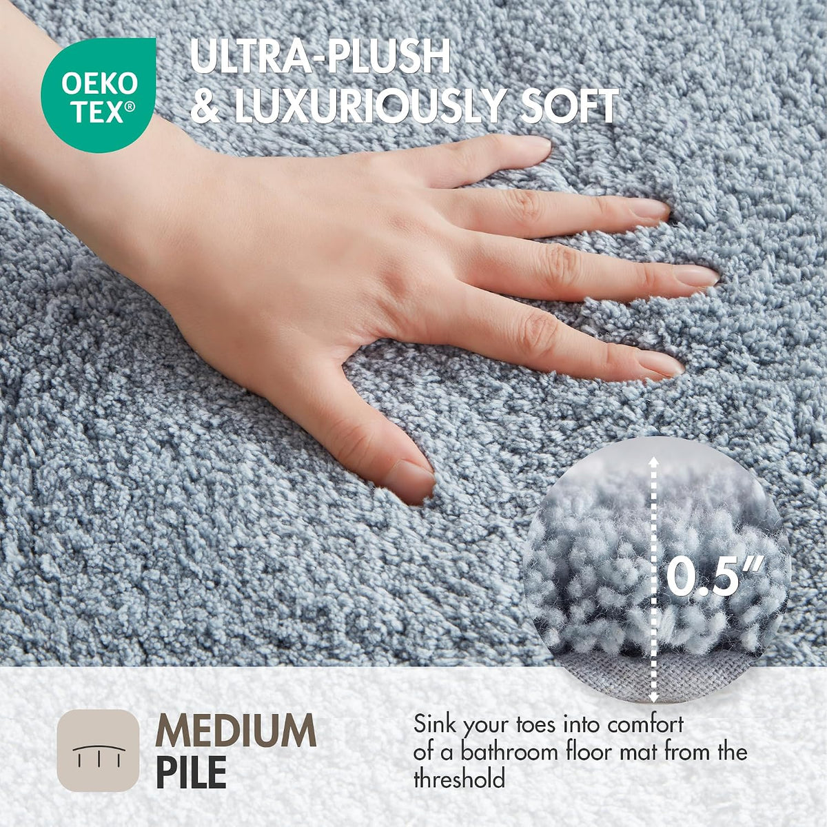Madison Park Evan 100% Cotton Bath Rug Plush Absorbent, 20" x 30", Blue