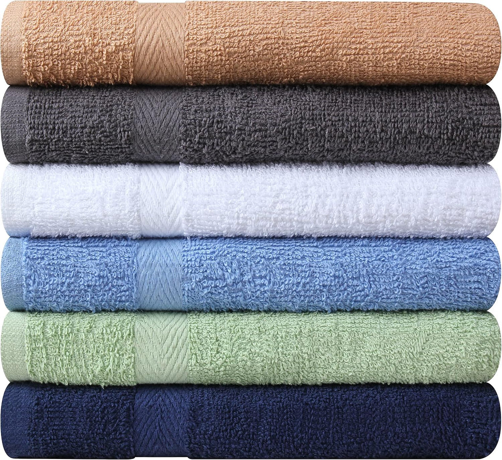 Towel and Linen Mart 100% Cotton 6 Pack Bath Towel Set, Quick Dry, Super Absorbent, Light Weight, Soft, (27 x 54 Pack of 6) Beige, White, Grey, Sky Blue, SAGE Green, Navy