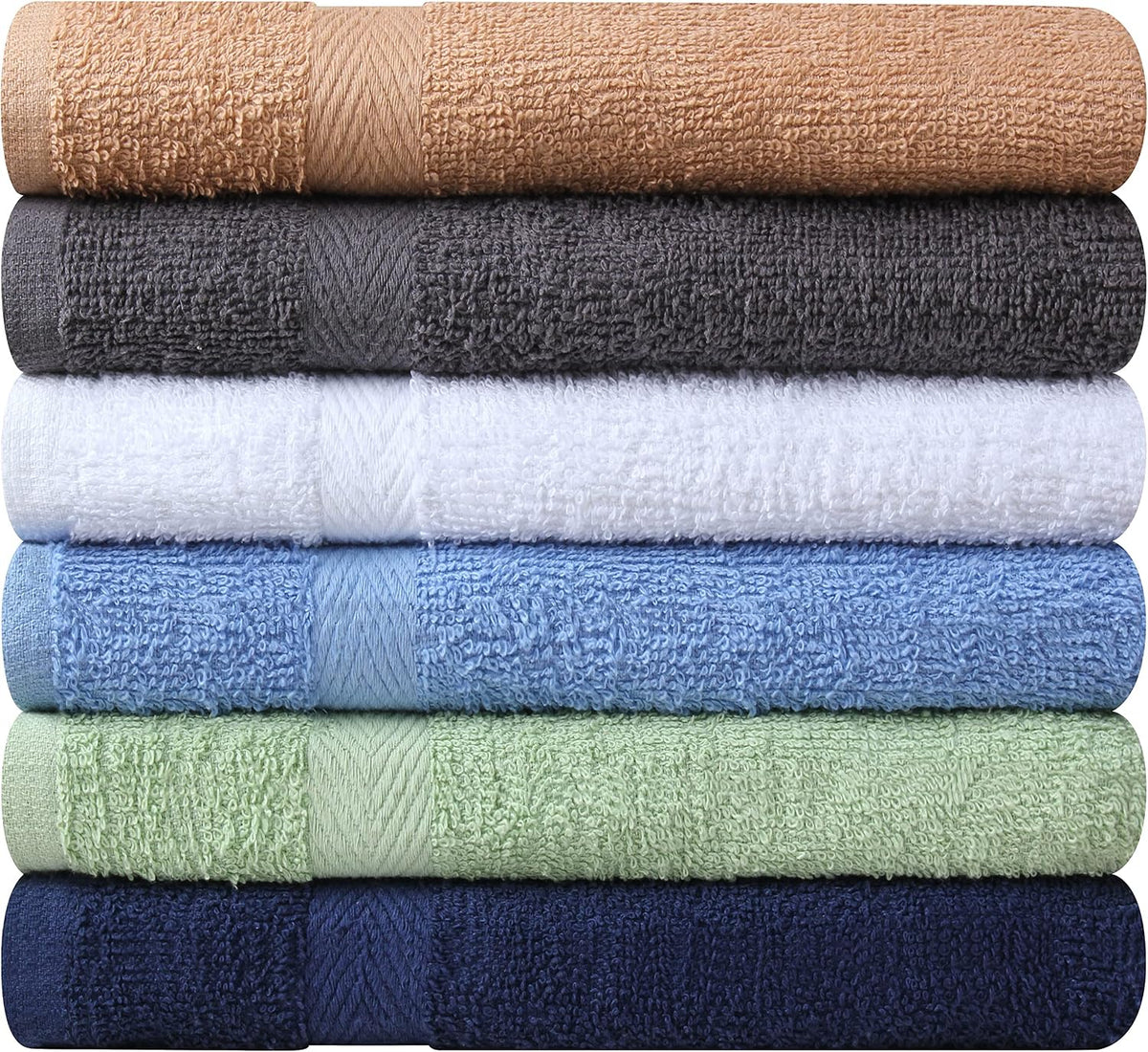 Towel and Linen Mart 100% Cotton 6 Pack Bath Towel Set, Quick Dry, Super Absorbent, Light Weight, Soft, (27 x 54 Pack of 6) Beige, White, Grey, Sky Blue, SAGE Green, Navy