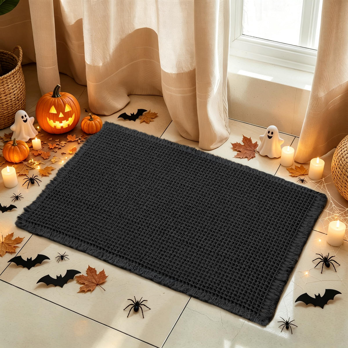 SUBRTEX Bathroom Rugs Chenille Bath Rug Soft Short Plush Bath Mat Soft Shower Mat Water Absorbent Shower Mat Quick Dry Machine Washable(White,18" x 24")