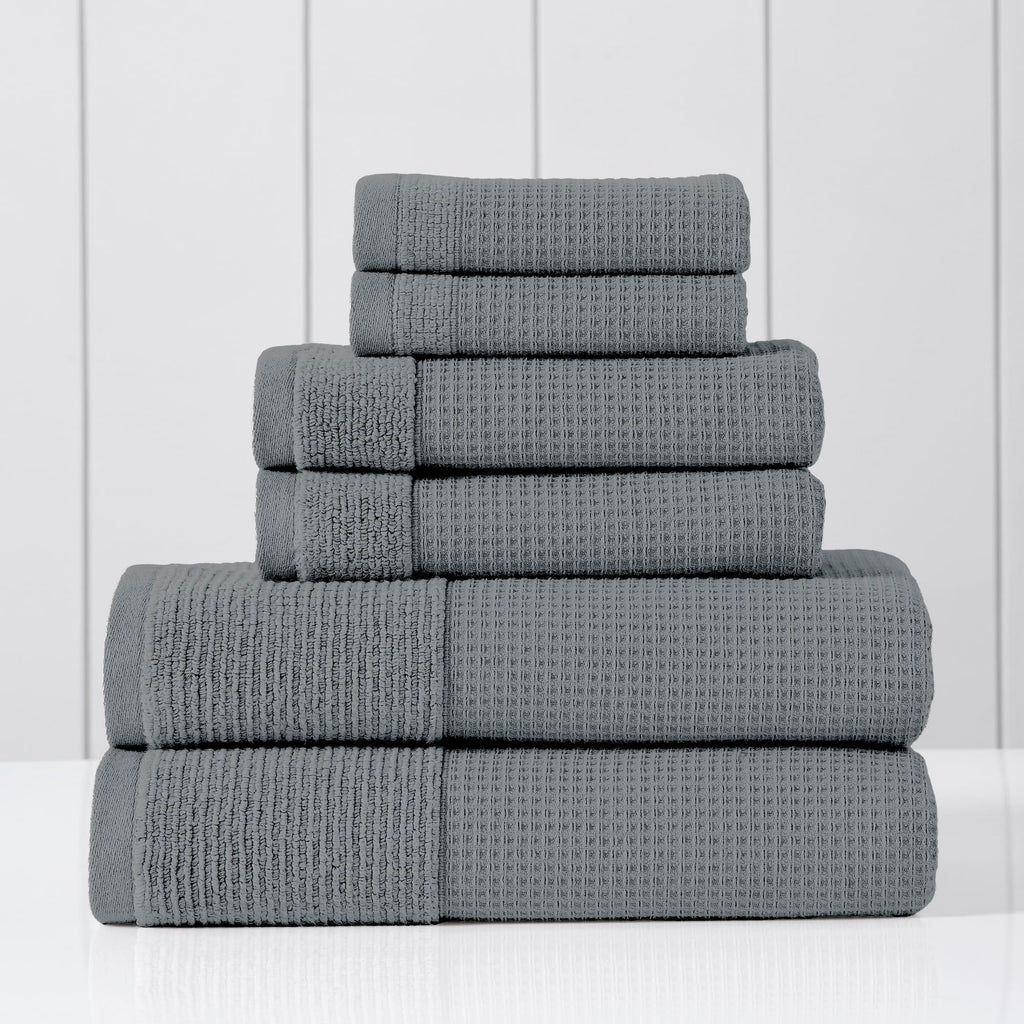 Modern Threads Waffle-Rib 6-Piece Towel Set – Premium Cotton Bath Towels, Ultra-Absorbent & Soft, Elegant Waffle Texture for Bathroom & Spa, Air