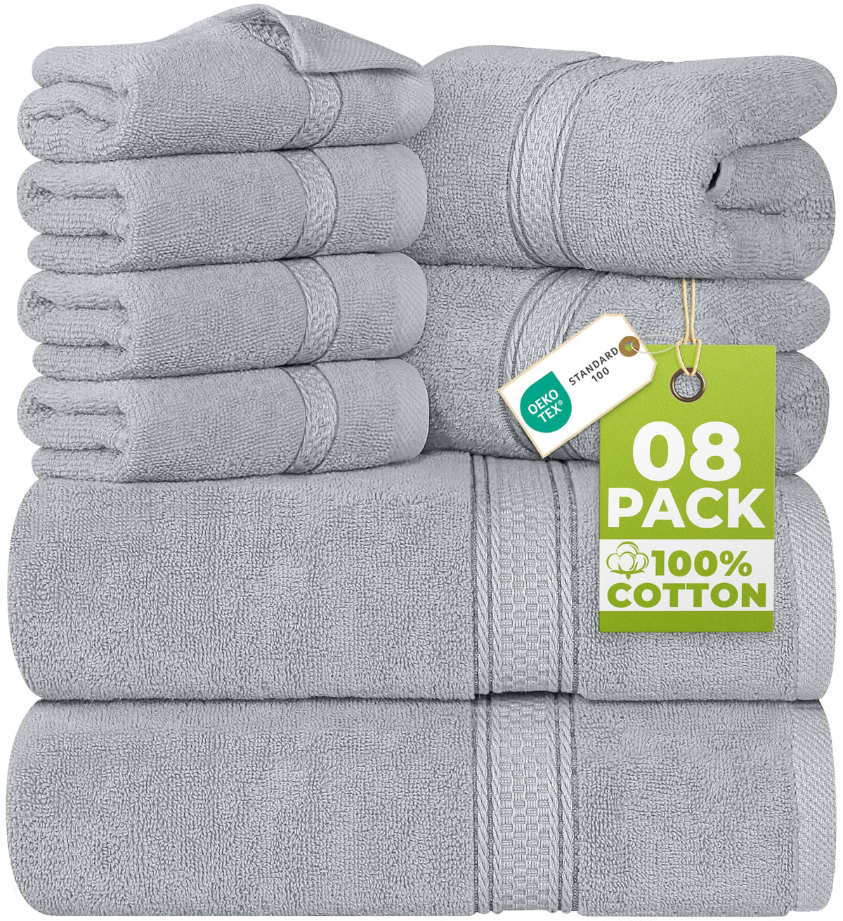 Utopia Towels 8-Piece Premium Towel Set, 2 Bath Towels, 2 Hand Towels, and 4 Wash Cloths, 600 GSM 100% Ring Spun Cotton Highly Absorbent Towels for Bathroom, Gym, Hotel, and Spa (Beige)