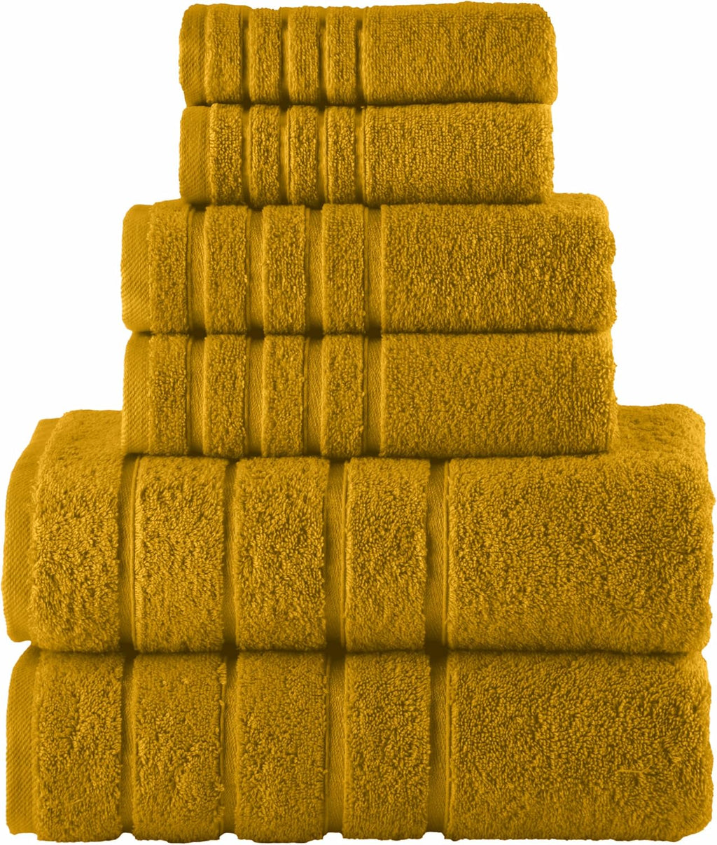 Elegant Comfort 4 Lines Viscose Stripe 6-Piece Premium Towel Set - 100% Turkish Cotton High Absorbent Luxury Bathroom Towels – Includes 2 Washcloths, 2 Hand Towels and 2 Bath Towels Set, Gold