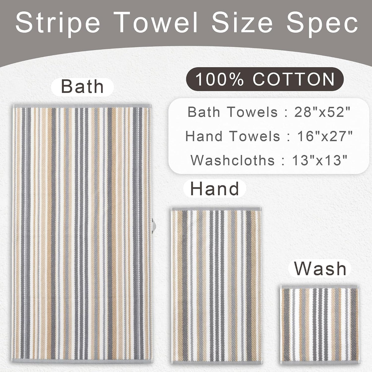 VOOVA & MOVAS Hand Towels, Cotton, Soft, Thick, 16x27 in, Tan Gray Beige