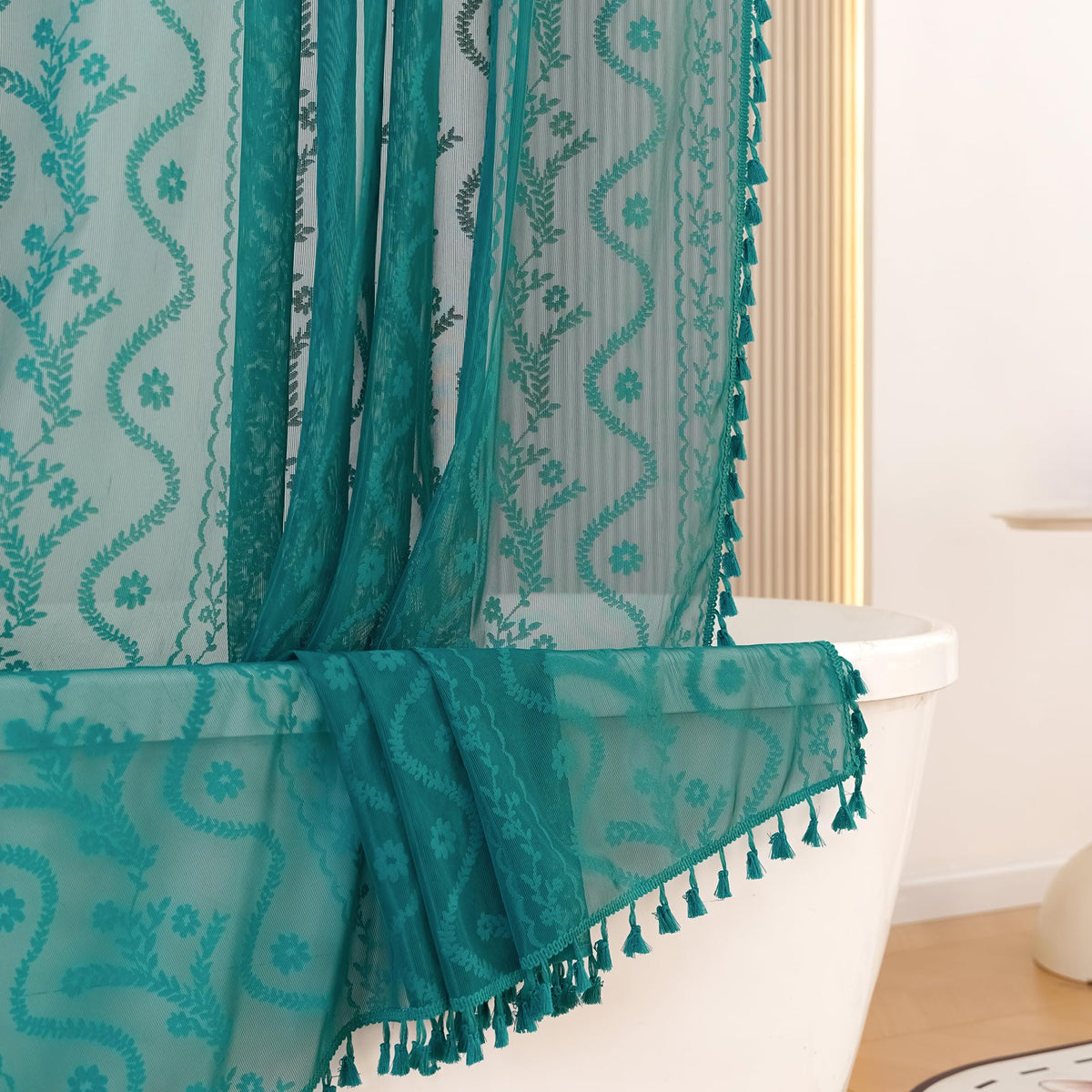 WAZZIO Terracotta Lace Shower Curtain,Boho Chic Fall Color,72 x 72 in