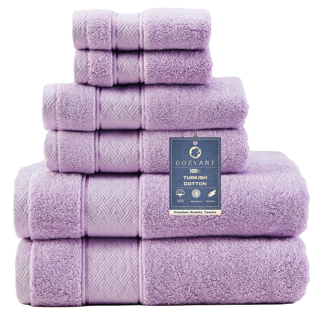 COZYART Bath Towel Set 6 PCS, Pink Luxury 100% Turkish Cotton 650GSM