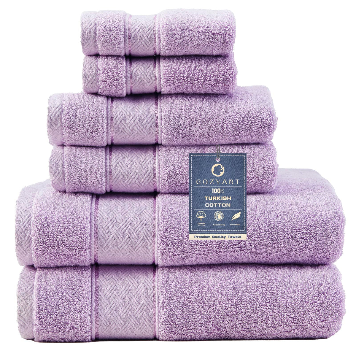 COZYART Bath Towel Set 6 PCS, Pink Luxury 100% Turkish Cotton 650GSM