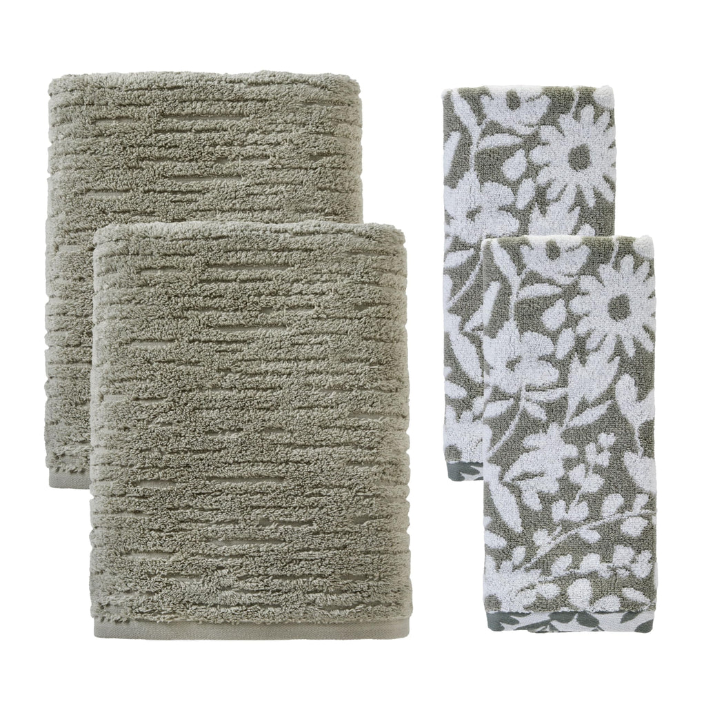 SKL Home Distressed Leaves Hand Towel Set-2pc, Turkish Cotton, Denim Blue