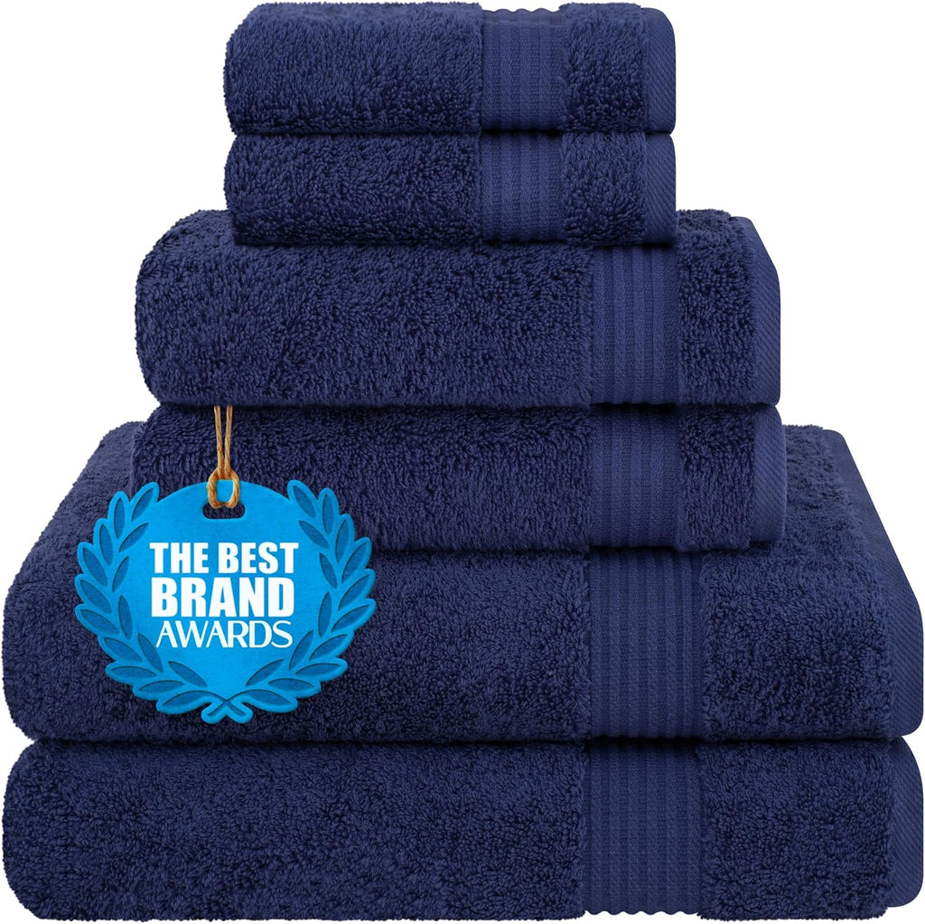 Cotton Paradise 100% Cotton Turkish Towel Set, Soft Absorbent Quick Dry, 6 Piece Towel Set, Navy Blue
