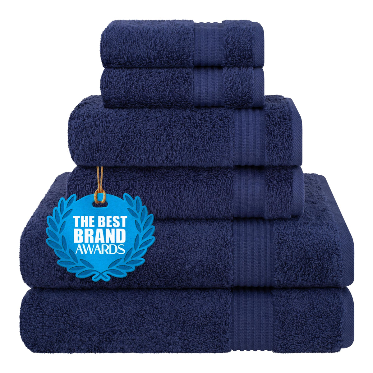 Cotton Paradise 100% Cotton Turkish Towel Set, Soft Absorbent Quick Dry, 6 Piece Towel Set, Navy Blue