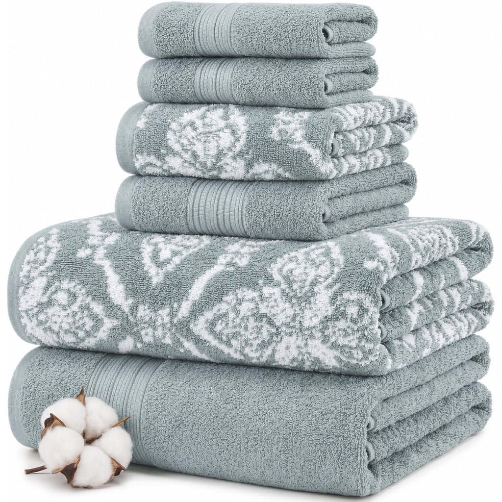 Modern Threads Capri 6-Piece Reversible Yarn Dyed Jacquard Towel Set - Bath Towels, Hand Towels, & Washcloths - Super Absorbent & Quick Dry - 100% Combed Cotton, Gold