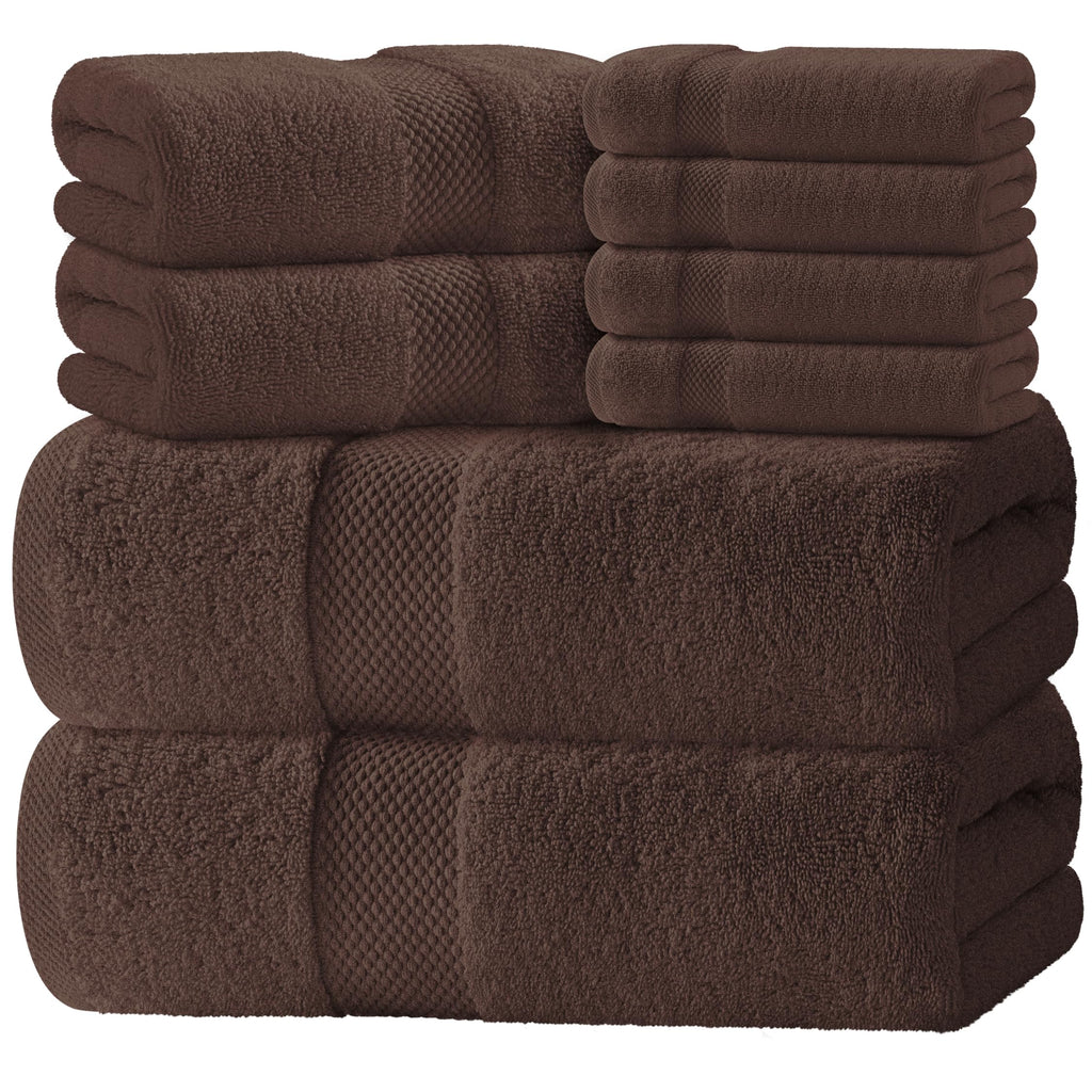 White Classic Luxury Taupe Bath Towel Set of 8 - Soft 100% Turkish Cotton