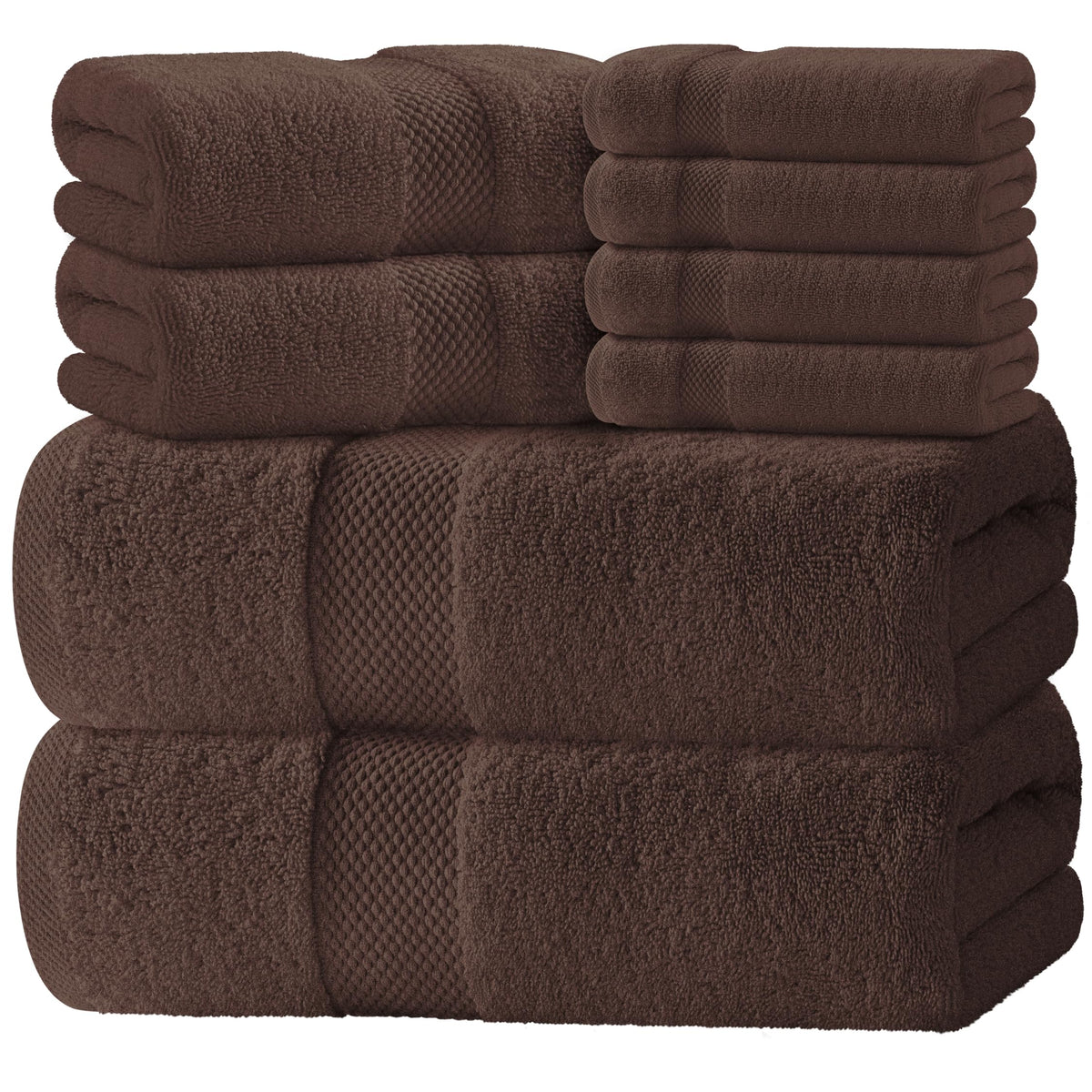 White Classic Luxury Taupe Bath Towel Set of 8 - Soft 100% Turkish Cotton