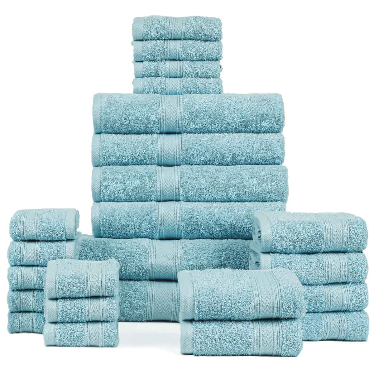 HILLFAIR 100% Cotton 24 Piece Bath Towels Set for Bathroom - Ocean Blue