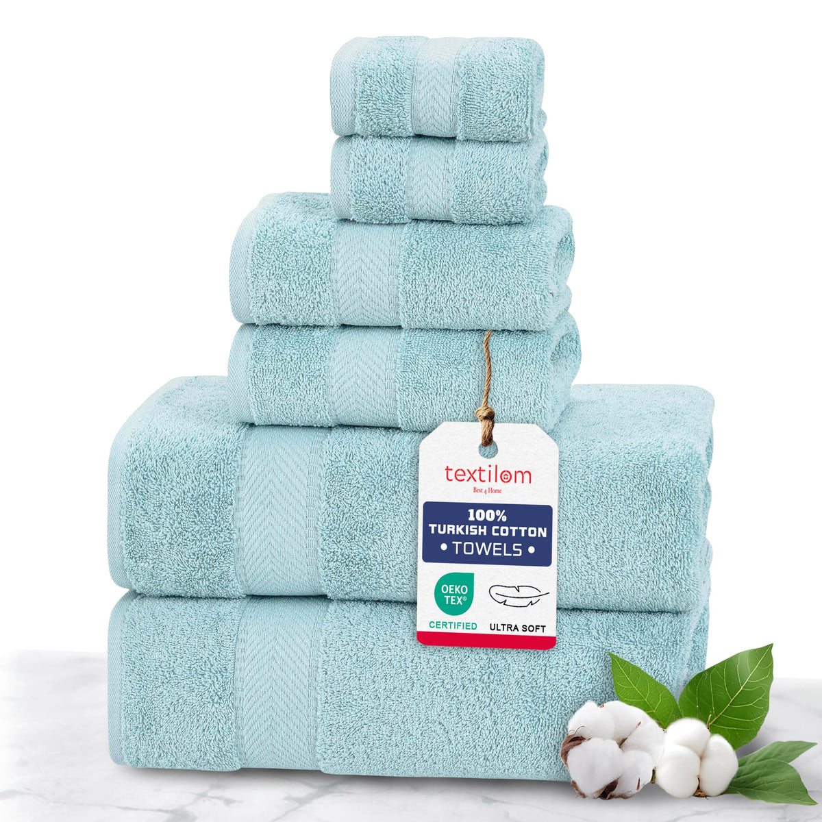 TEXTILOM 100% Turkish Cotton 6 Pcs Bath Towel Set, Luxury Soft & Absorbent Bathroom Towels Set (2 Bath Towels, 2 Hand Towels, 2 Washcloths)- Lilac