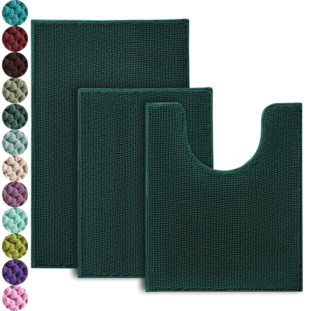 Urvoix Bathroom Rugs Sets 3 Piece, Non-Slip Chenille Bath Rug Set
