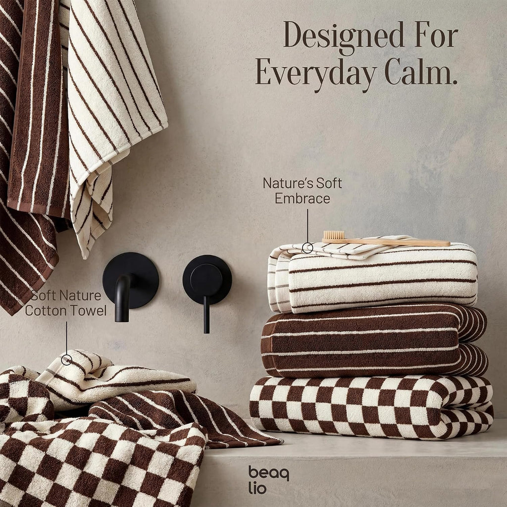 100% Cotton Striped Hand Towels Set, 3pcs Face Towels for Bathroom