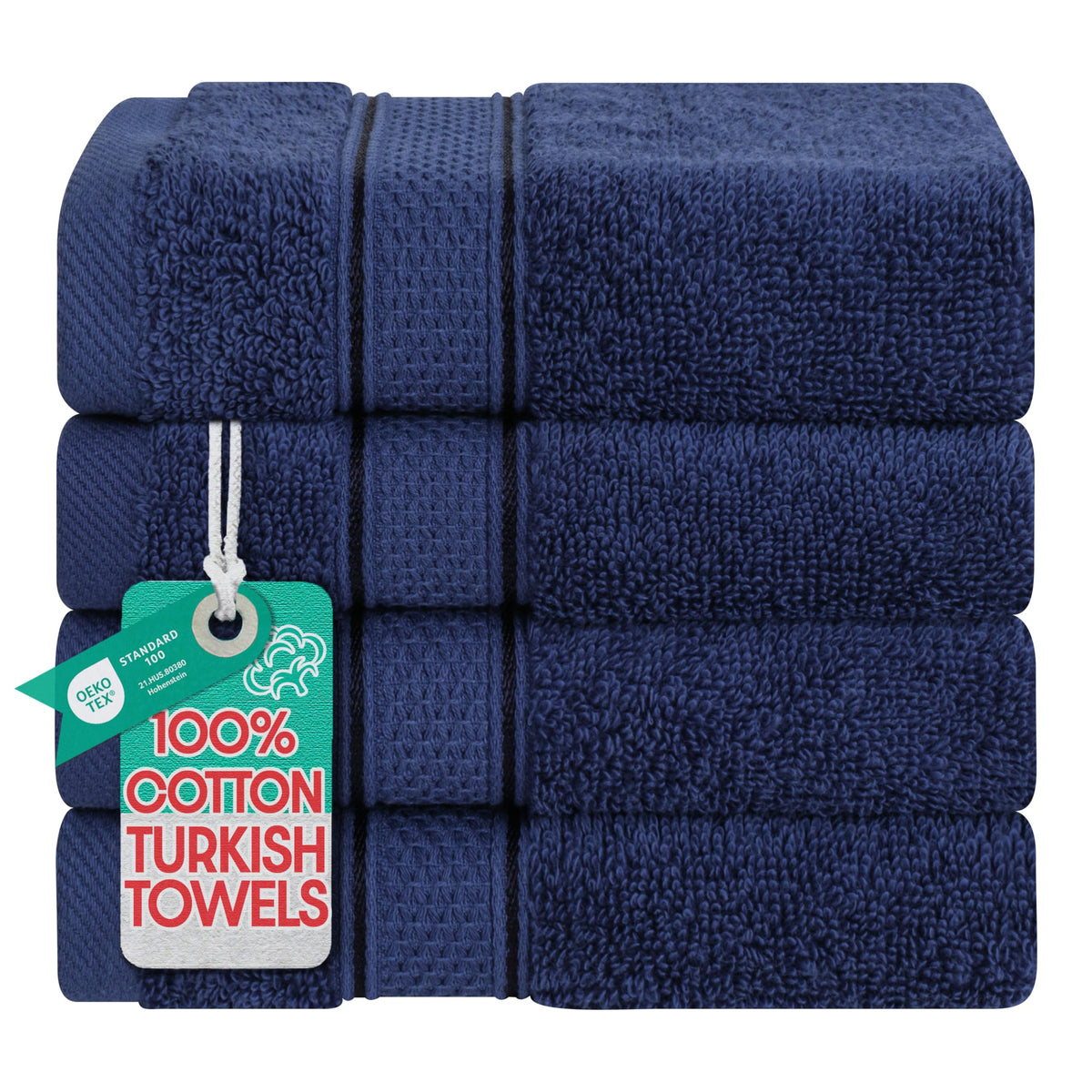 American Soft Linen Salem Turkish Bath Towel Set, 100% Cotton 600 GSM 6 Piece Towels for Bathroom, 2 Bath Towels 2 Hand Towels 2 Washcloths, Navy Blue