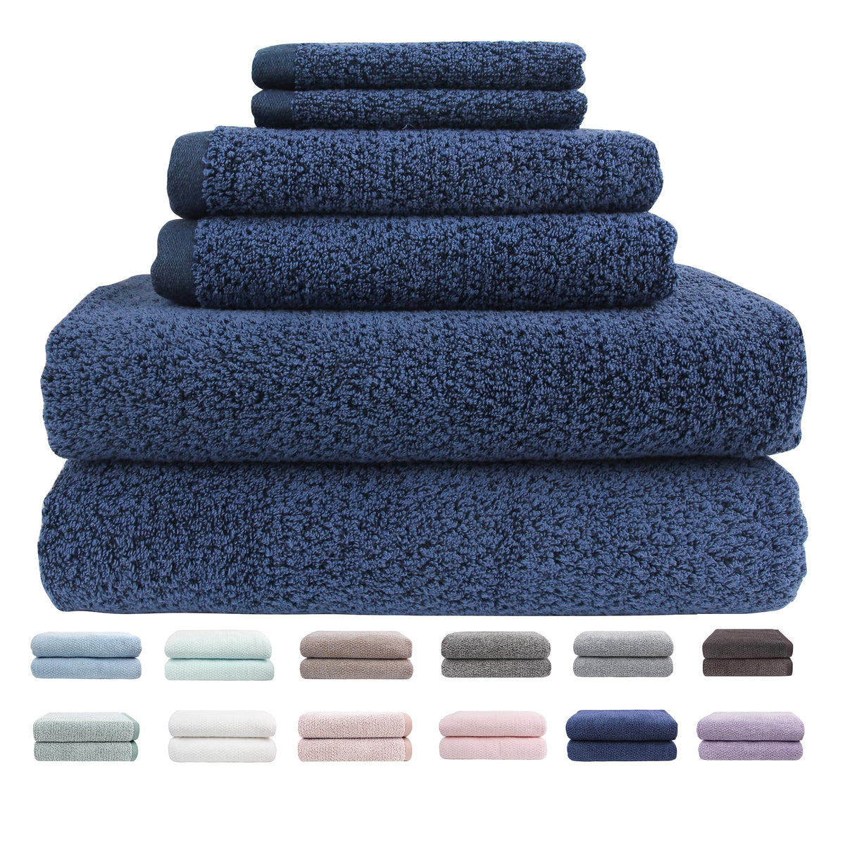 Everplush Diamond Jacquard 6 Pieces Bath Towel Set, Luxury Super Soft Oversized everplush Towels, Highly Absorbent Diamond Jacquard Quick Dry Bath Towel for Bathroom Grey Towel Set