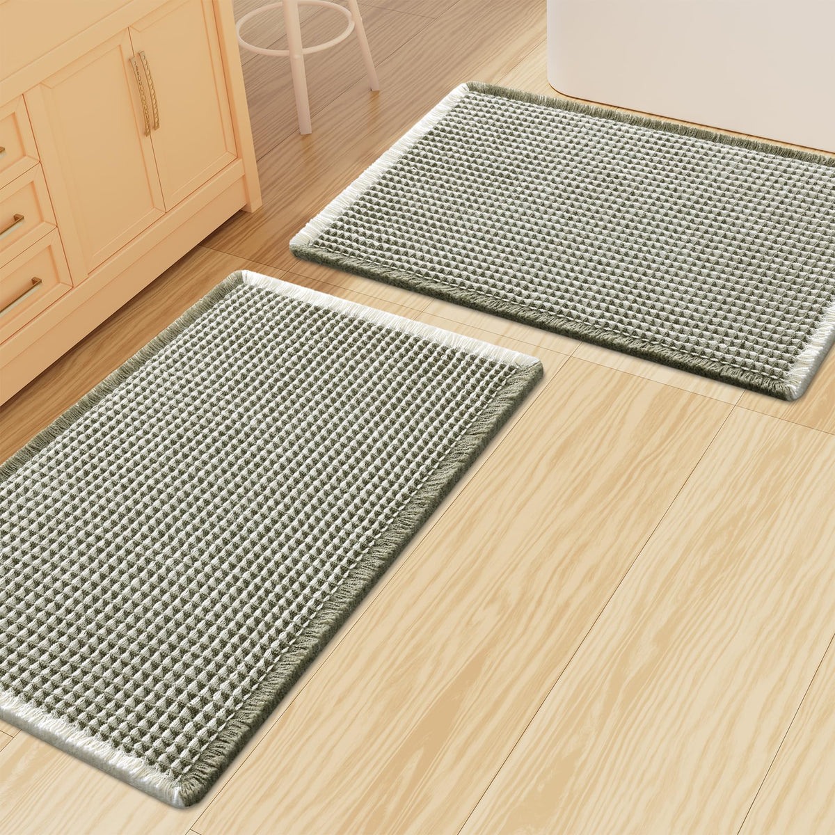 Smiry Waffle Bathroom Rugs Sets 2 Piece (30x20+24x16, Brown)