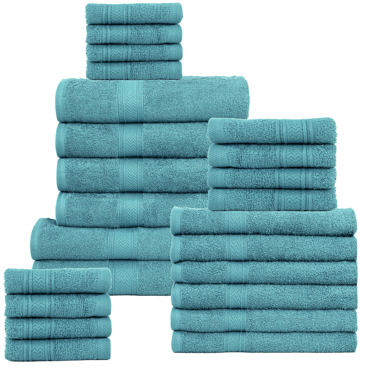 HILLFAIR 100% Cotton 24 Piece Bath Towels Set for Bathroom - Ocean Blue