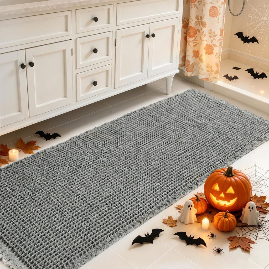 SUBRTEX Bathroom Rugs Chenille Bath Rug Soft Short Plush Bath Mat Soft Shower Mat Water Absorbent Shower Mat Quick Dry Machine Washable(White,18" x 24")