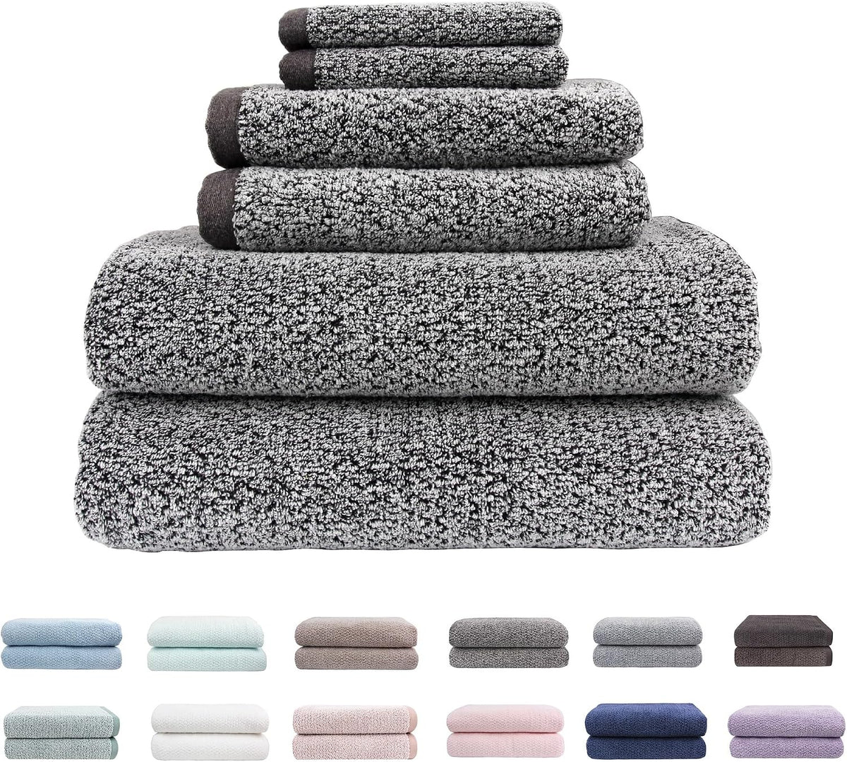 Everplush Diamond Jacquard 6 Pieces Bath Towel Set, Luxury Super Soft Oversized everplush Towels, Highly Absorbent Diamond Jacquard Quick Dry Bath Towel for Bathroom Grey Towel Set