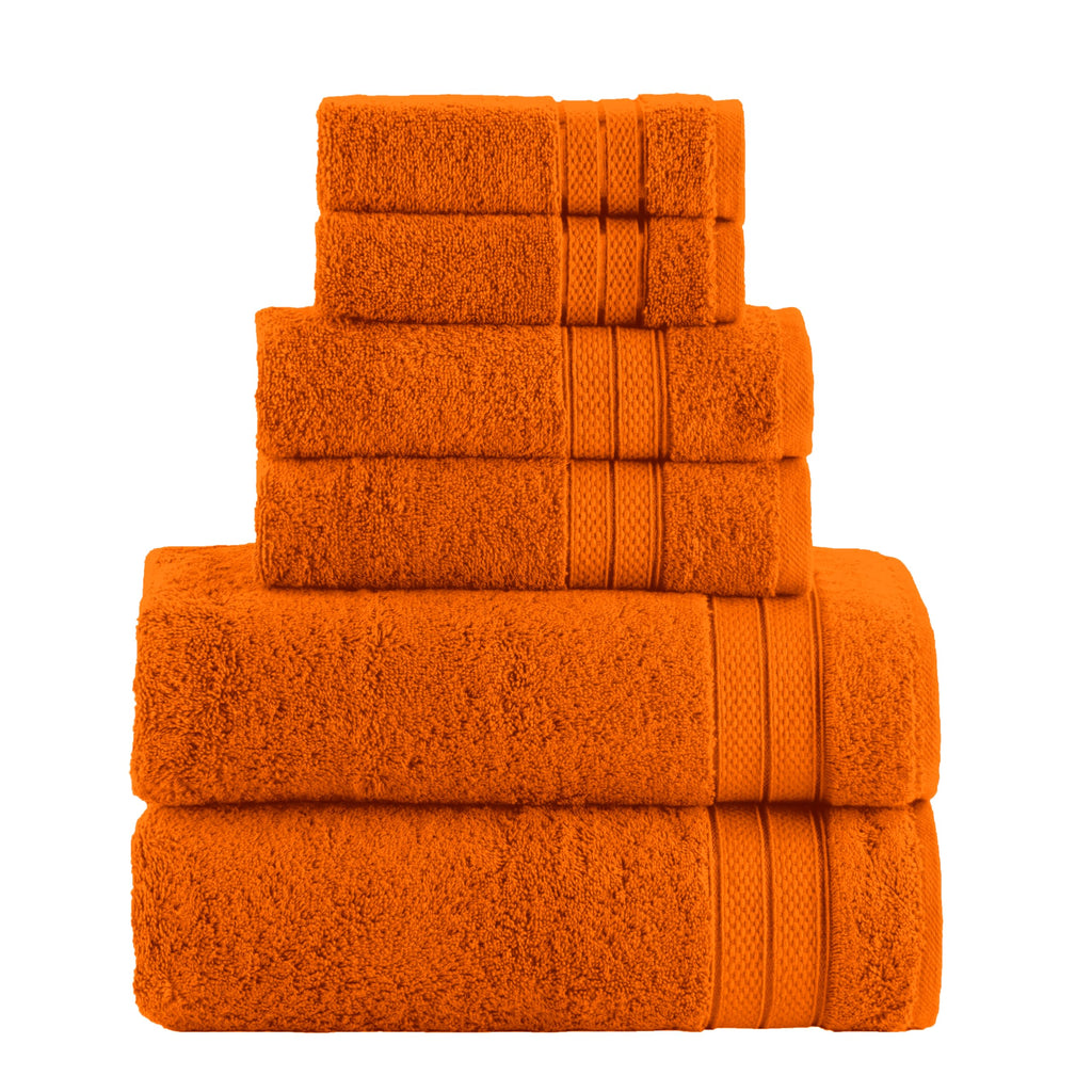 Elegant Comfort Luxury 6-Piece Towel Set, Premium Soft 100% Turkish Cotton, Three Line Popcorn Design 2 Bath Towels, 2 Hand Towels and 2 Washcloths Towel Set-Quick-Drying and Absorbent, Vibrant Orange