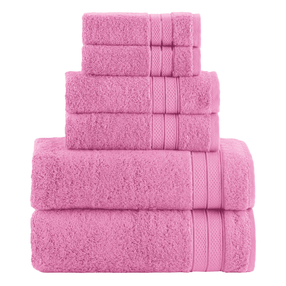 Elegant Comfort Luxury 6-Piece Towel Set, Premium Soft 100% Turkish Cotton, Three Line Popcorn Design 2 Bath Towels, 2 Hand Towels and 2 Washcloths Towel Set-Quick-Drying and Absorbent, Vibrant Orange