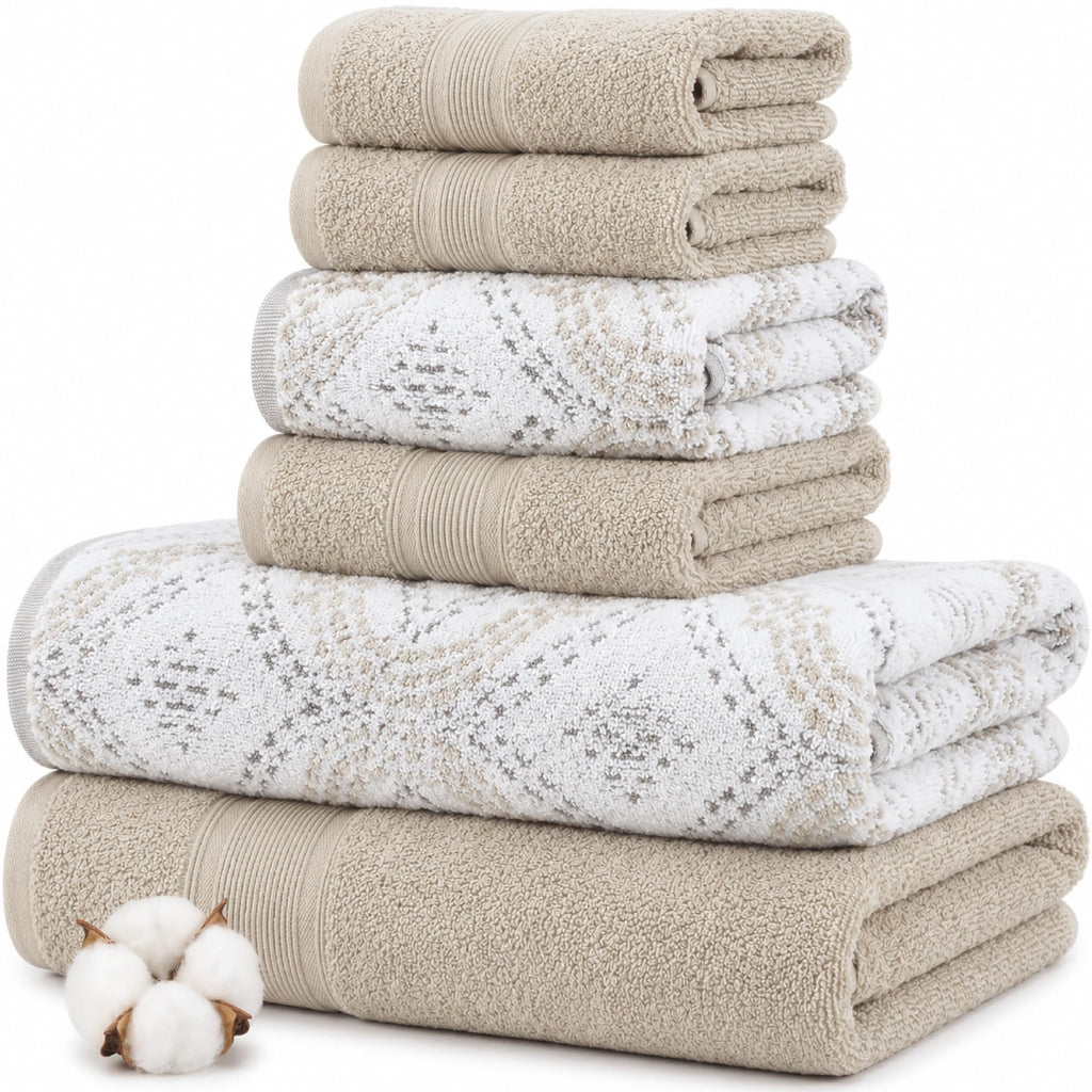 Modern Threads Capri 6-Piece Reversible Yarn Dyed Jacquard Towel Set - Bath Towels, Hand Towels, & Washcloths - Super Absorbent & Quick Dry - 100% Combed Cotton, Gold