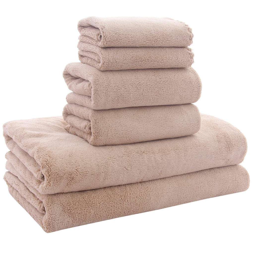 MOONQUEEN Ultra Soft Towel Set - Quick Drying - 2 Bath Towels 2 Hand Towels 2 Washcloths - Microfiber Coral Velvet Highly Absorbent Towel for Fitness, Bathroom, Sports, Yoga, Travel (Pink, 6 Pcs)