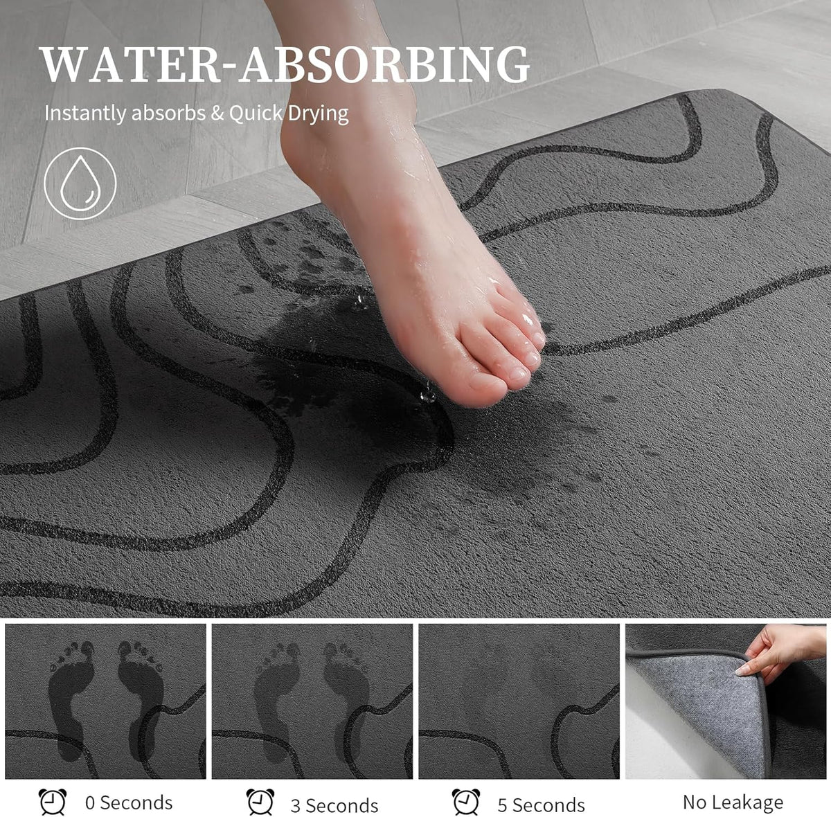 YIHOUSE Memory Foam Bathroom Rugs Sets 2 Piece, 17"x24"+20"x46", Dark Grey