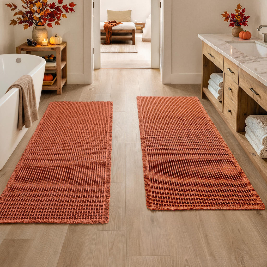 MIULEE Set of 2 Waffle Bathroom Rugs Boho Bath Mat Brown 18x30 Inch