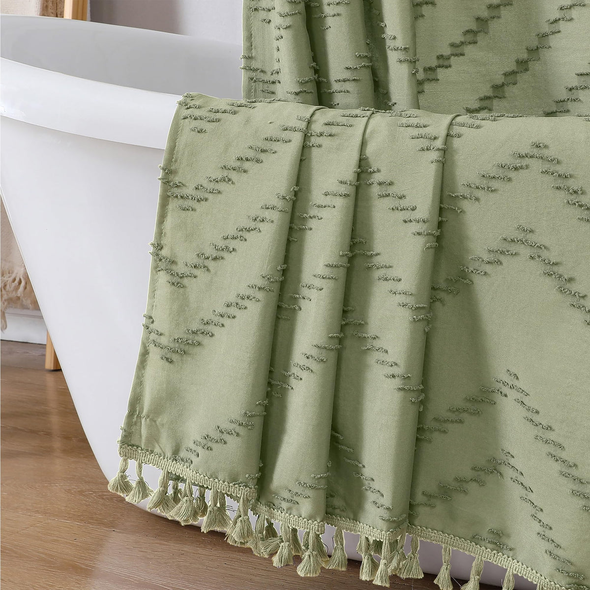 OWENIE White Fabric Boho Shower Curtain 72 x 72 Inches for Bathroom