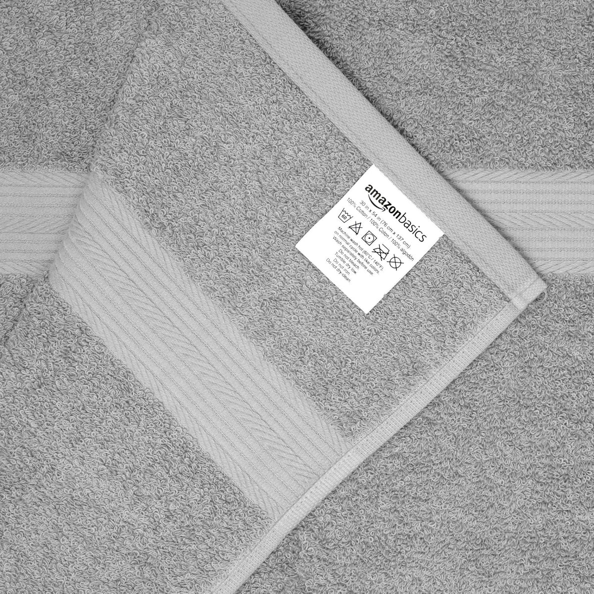 Amazon Basics 6-Piece Fade-Resistant 100% Cotton Towel Set for Bathroom, Soft and Absorbent, 2 Bath Towels, 2 Hand Towels, 2 Washcloths, Gray