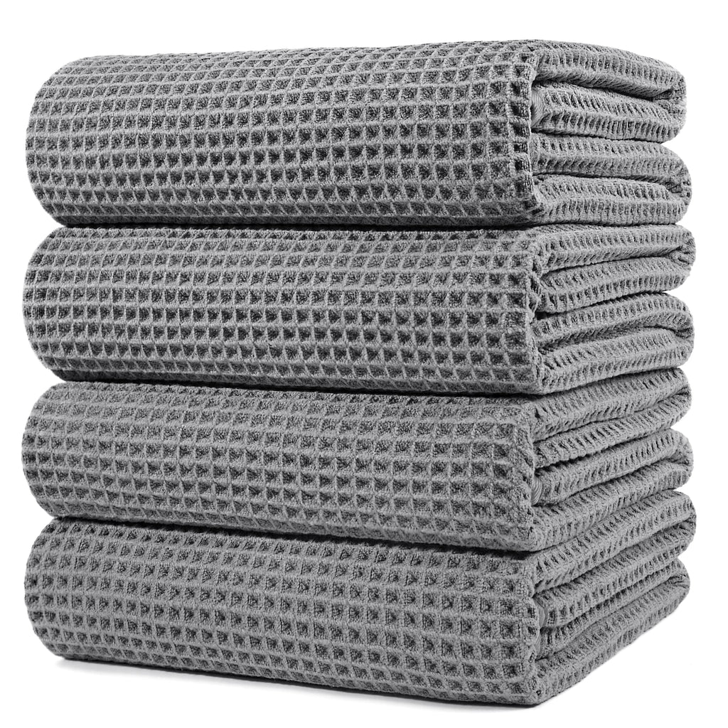 POLYTE 430 GSM Poly Blend Microfiber Quick Dry Waffle Bath Towel, 30x60 in