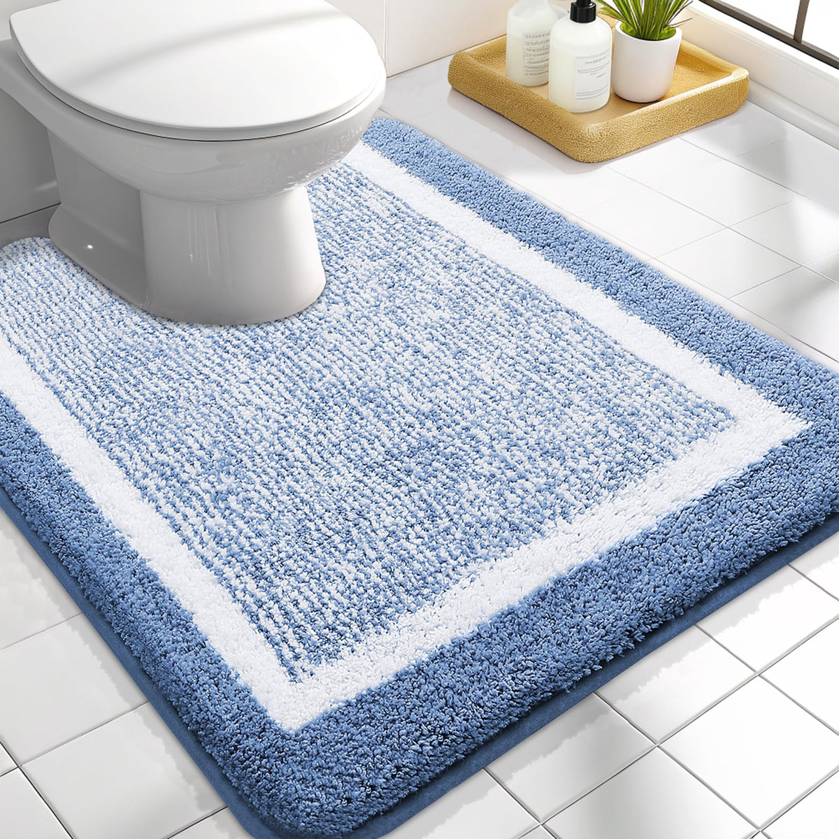OLANLY Bathroom Rugs 36x24, Soft Absorbent Microfiber Bath Rugs, Grey