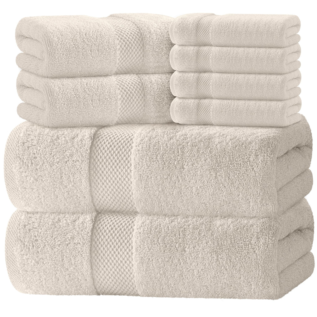 White Classic Luxury Taupe Bath Towel Set of 8 - Soft 100% Turkish Cotton