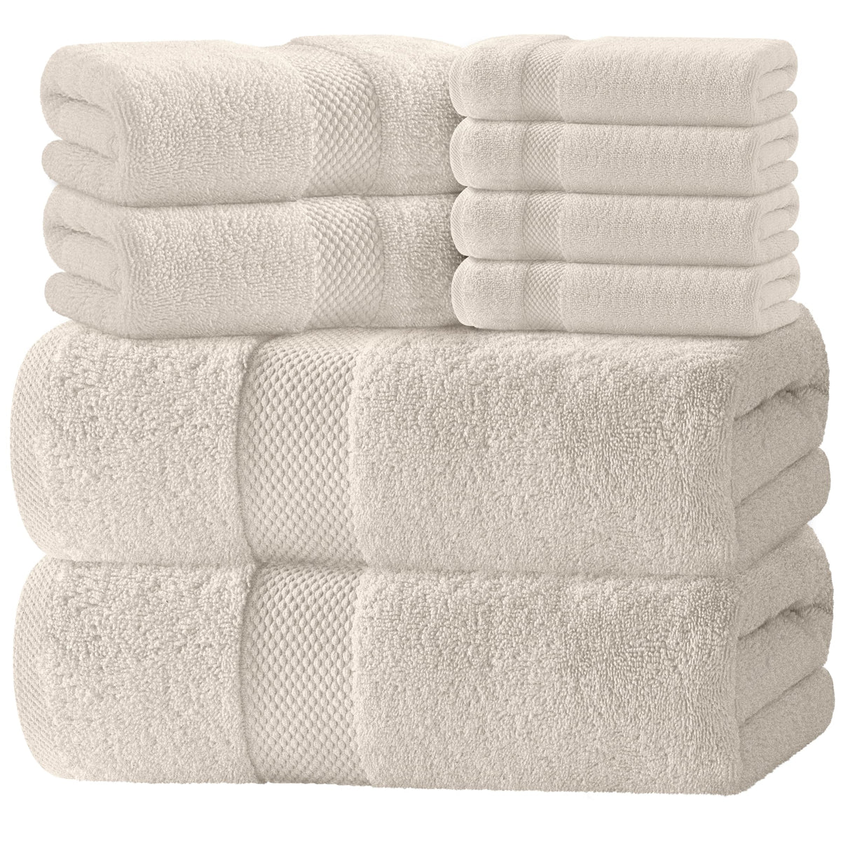 White Classic Luxury Taupe Bath Towel Set of 8 - Soft 100% Turkish Cotton