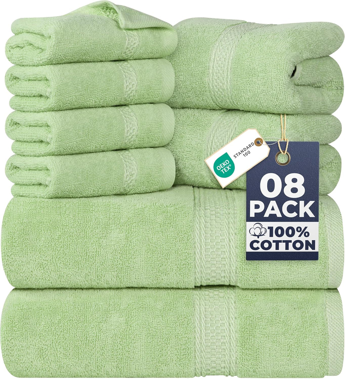 Utopia Towels 8 Piece Majestic Plush Luxury Towel Set, Cotton, Sage Green