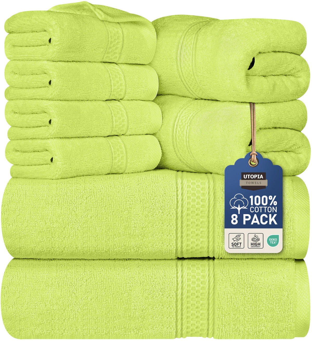 Utopia Towels 8-Piece Premium Towel Set, 2 Bath Towels, 2 Hand Towels, and 4 Wash Cloths, 600 GSM 100% Ring Spun Cotton Highly Absorbent Towels for Bathroom, Gym, Hotel, and Spa (Beige)