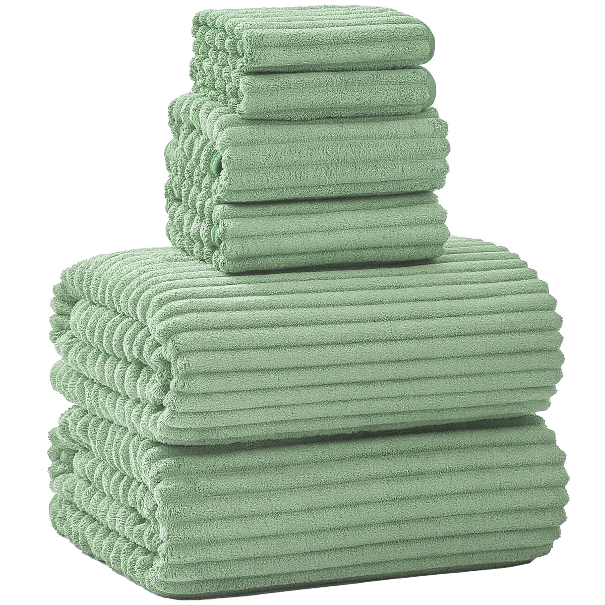 6 PC Bath Towel Set, 40"x80" Oversized Bath Sheets, Olive Green