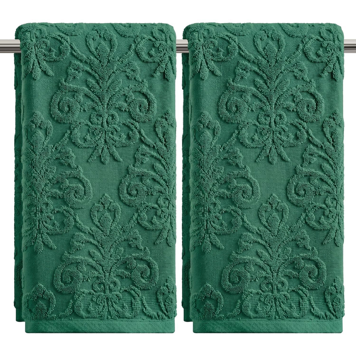 Artoid Mode 2 Pcs Olive Green 3D Vintage Floral Hand Towels for Bathroom, 100% Cotton Soft Absorbent Bathroom Decor Towels, 13.7 x 29.5 Inch