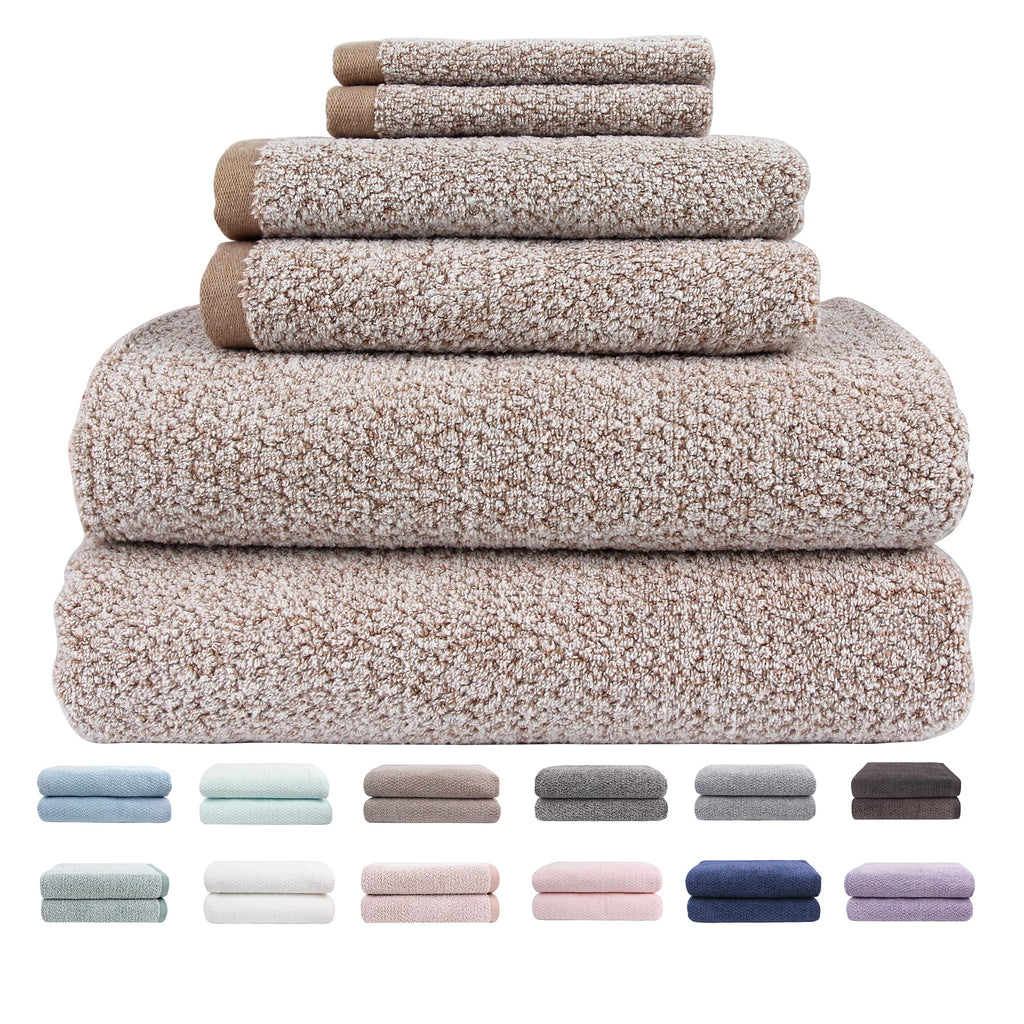 Everplush Diamond Jacquard 6 Pieces Bath Towel Set, Luxury Super Soft Oversized everplush Towels, Highly Absorbent Diamond Jacquard Quick Dry Bath Towel for Bathroom Grey Towel Set