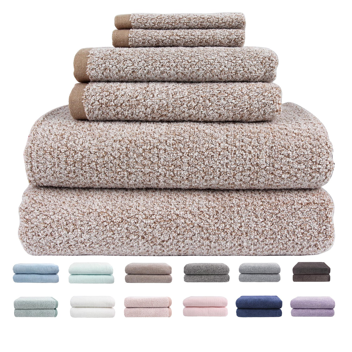 Everplush Diamond Jacquard 6 Pieces Bath Towel Set, Luxury Super Soft Oversized everplush Towels, Highly Absorbent Diamond Jacquard Quick Dry Bath Towel for Bathroom Grey Towel Set