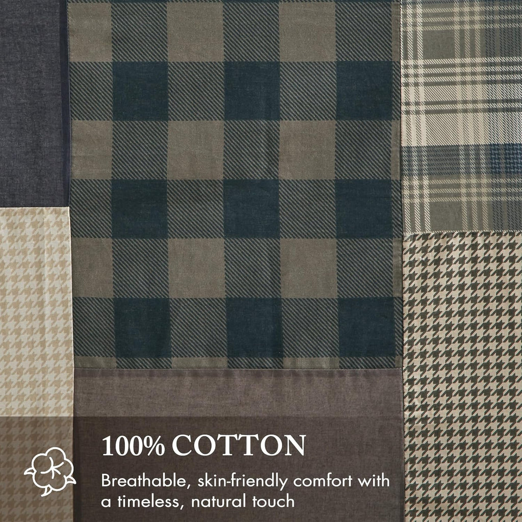 Woolrich Winter Hills 100% Cotton Shower Curtain, Cabin Lodge Plaid Pieced Design, Farmhouse Bathroom Decor, Machine Washable, Fabric Privacy Screen 72x72, Tan/Blue