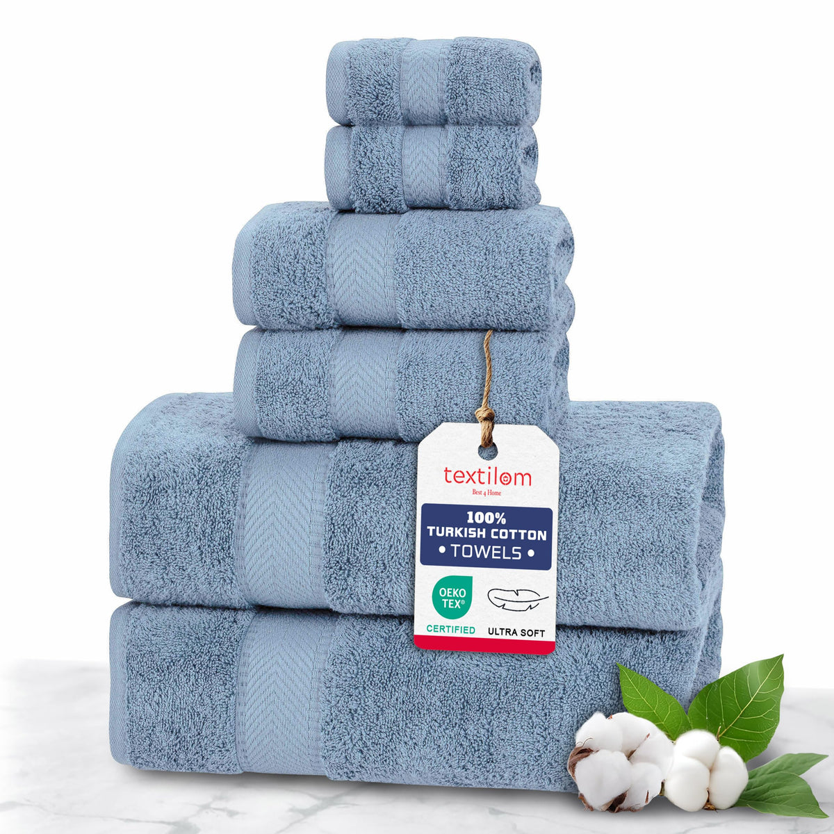 TEXTILOM 100% Turkish Cotton 6 Pcs Bath Towel Set, Luxury Soft & Absorbent Bathroom Towels Set (2 Bath Towels, 2 Hand Towels, 2 Washcloths)- Lilac